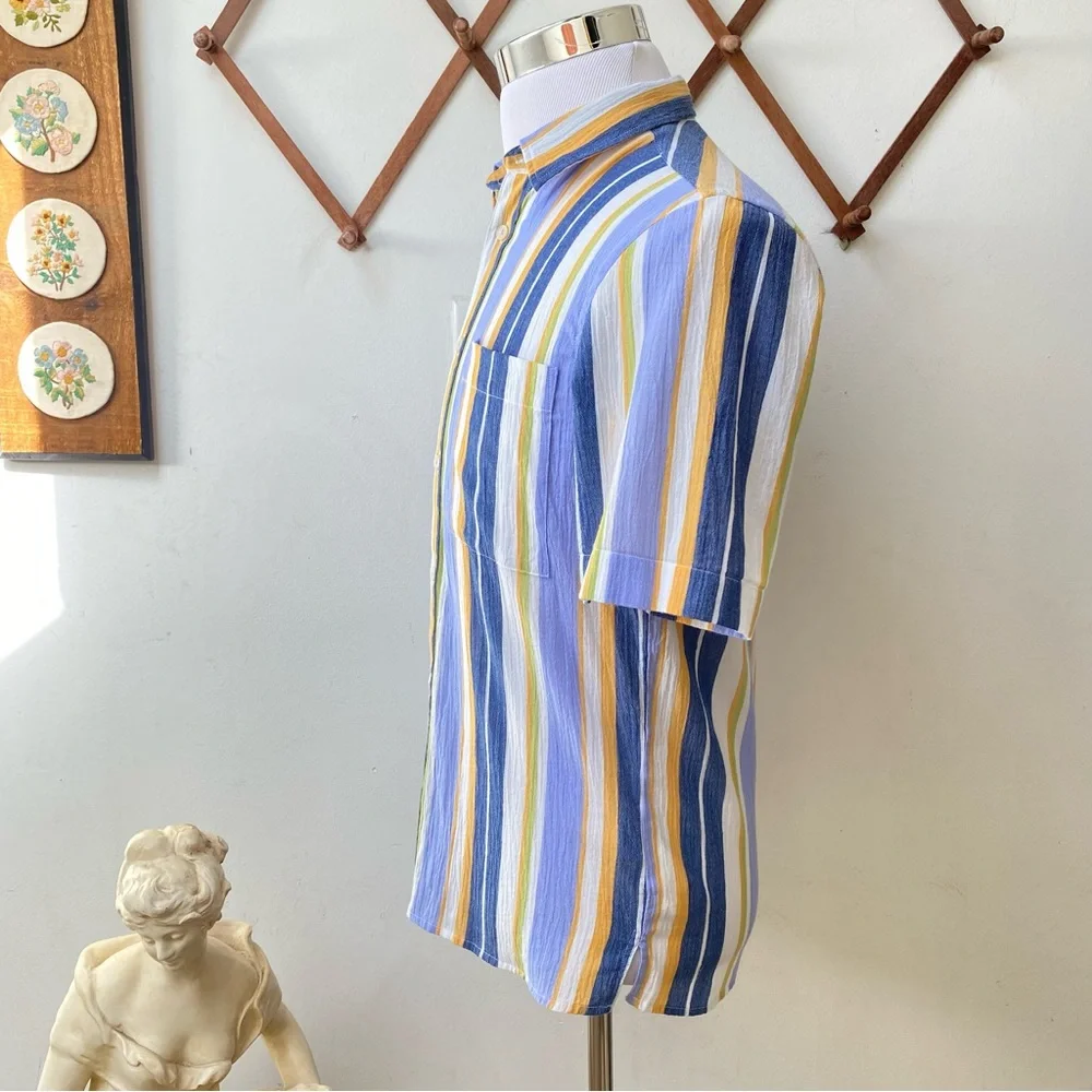 Zara Retro Striped Gauze Cotton Button Up Shirt - Picture 5 of 14